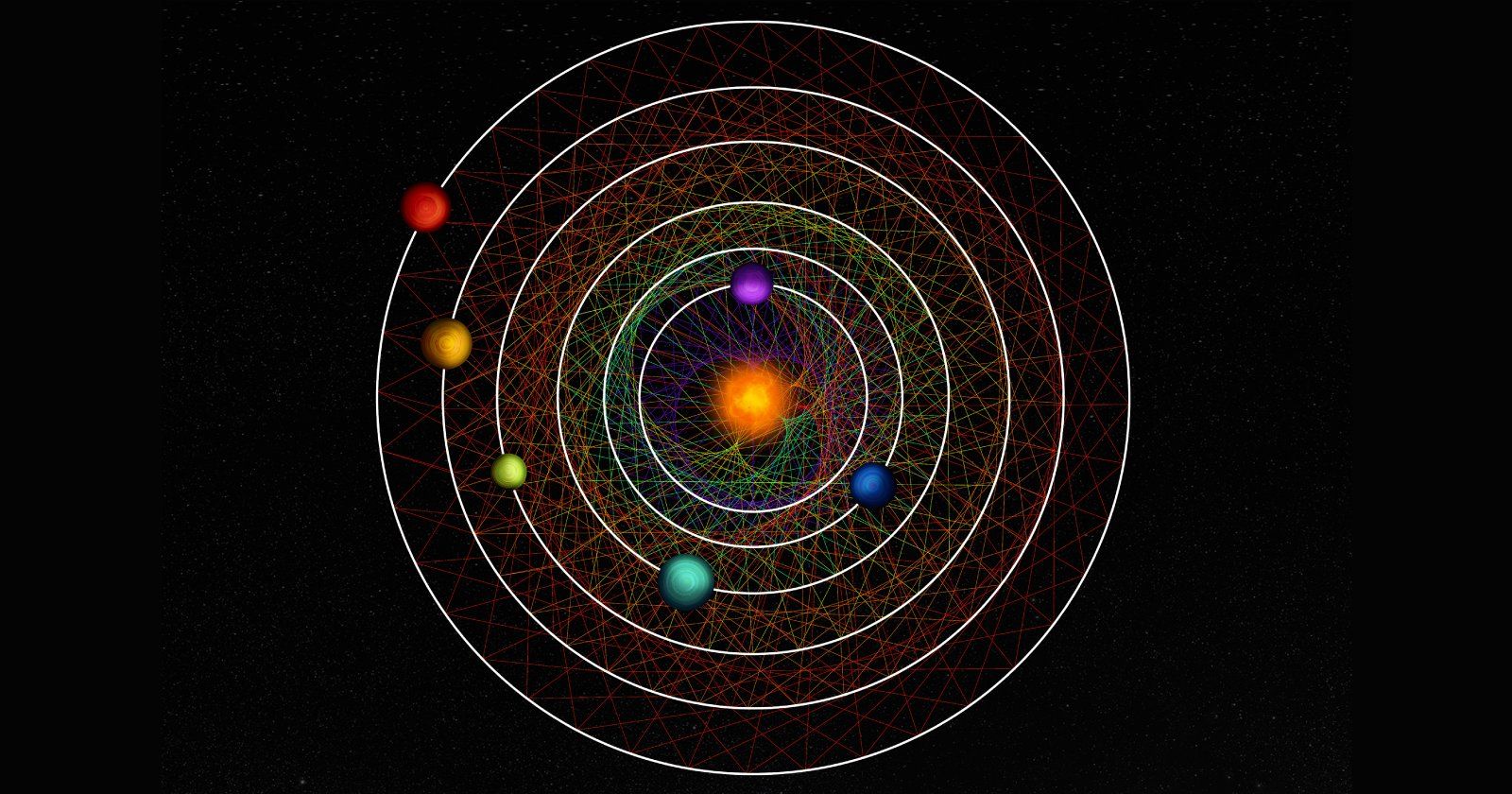 Orbity sześciu planet krążących wokół gwiazdy o nazwie HD110067 - dzięki zjawisku rezonansu - tworzą geometryczny wzór 