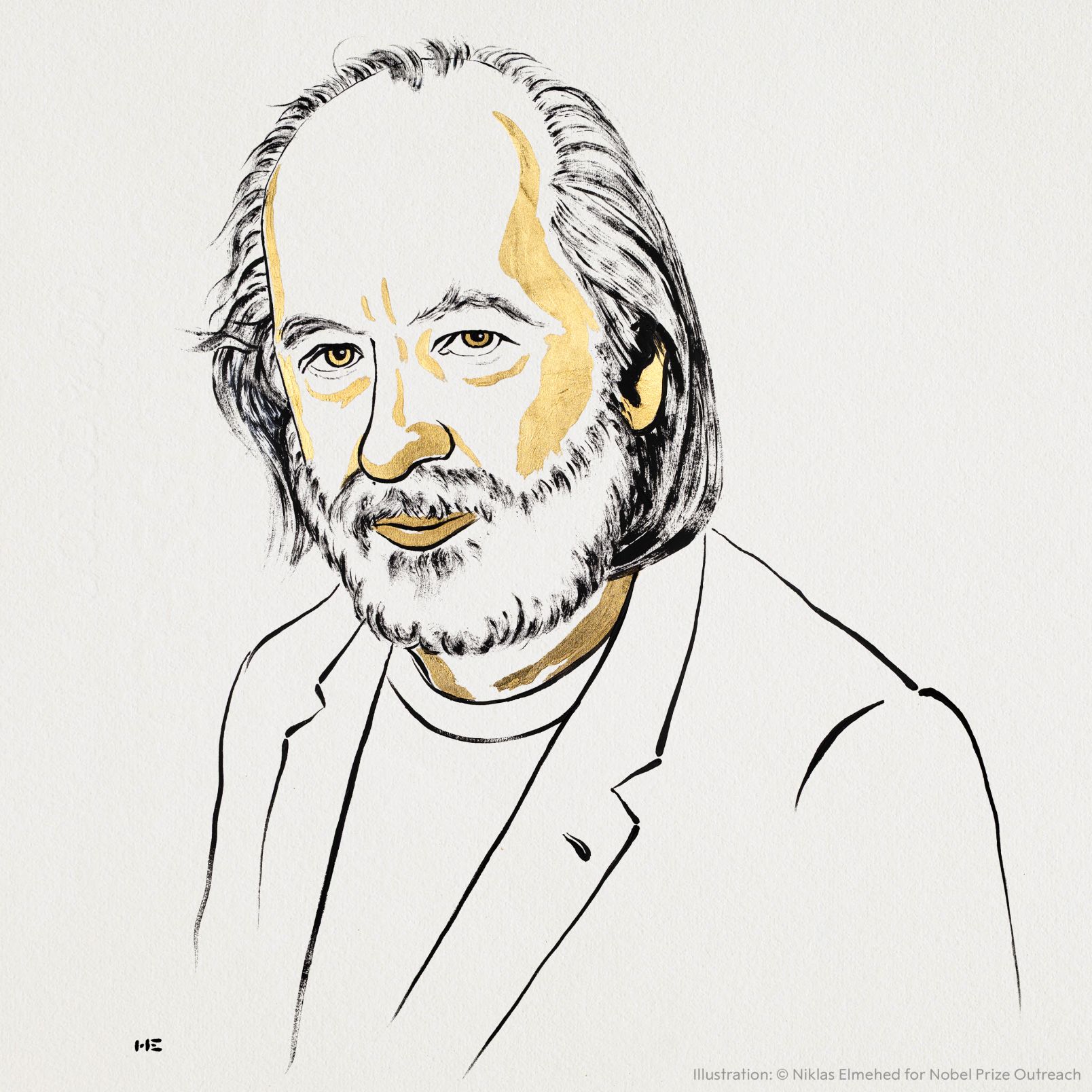 Grafika przedstawiająca portret laureata Nagrody Nobla z literatury