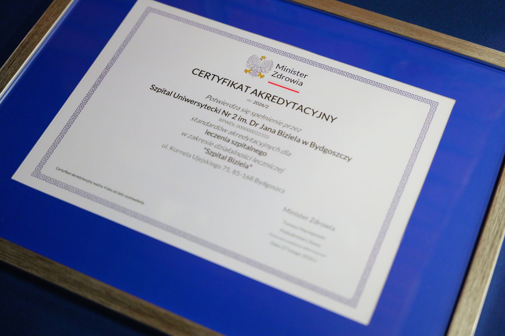 Certyfikat akredytacyjny dla szpitala im. Biziela