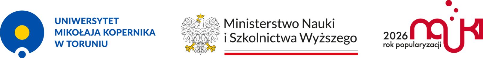 Belka z logo UMK, MNiSW oraz Roku Popularyzacji Nauki