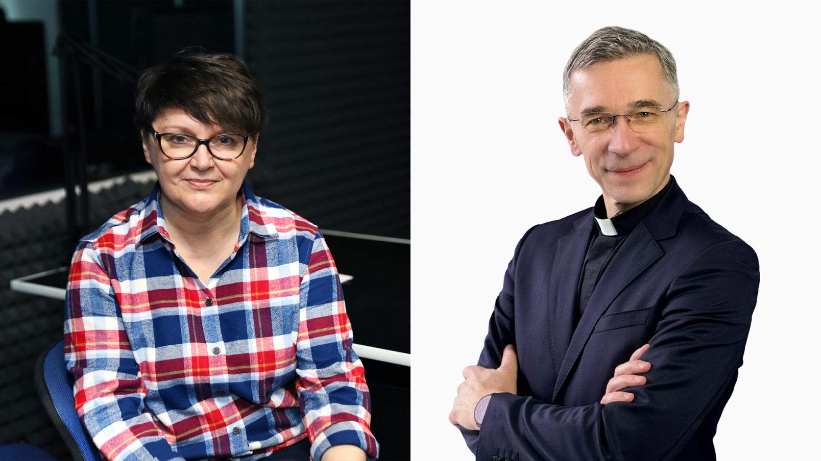 Kolaż dw&oacute;ch zdjęć portretowych: dr Agnieszka Bryc i ks. dr hab. Dariusz Iwański, prof. UMK
