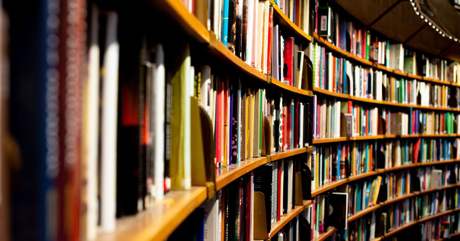 View of library shelves full of books