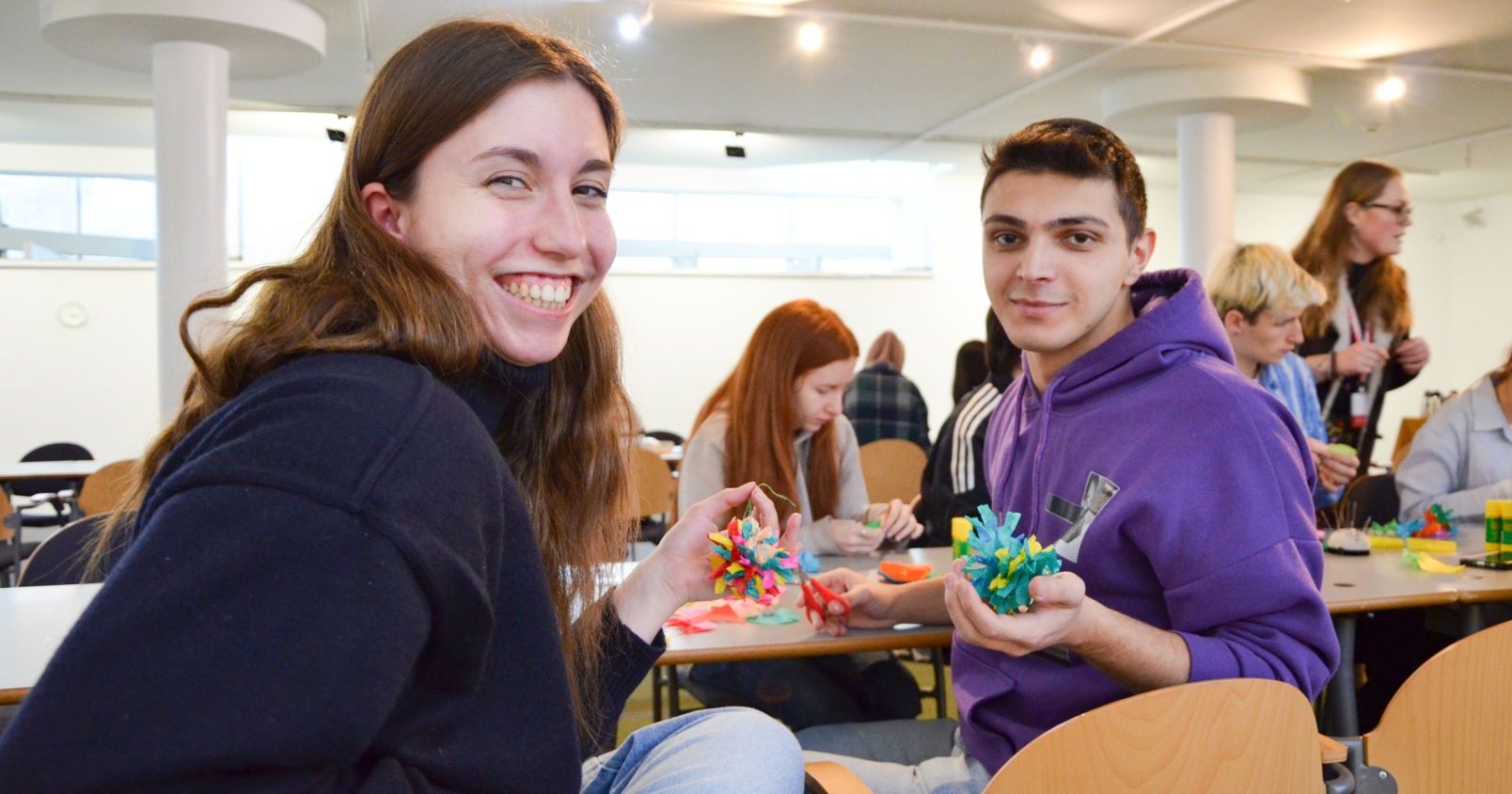 Two students with their craft ornaments made in Ethnographic Museum