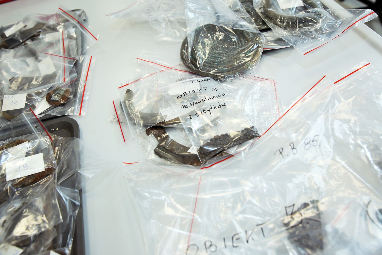 Woreczki z przedmiotami odnalezionymi na Pojezierzu Chełmińskim